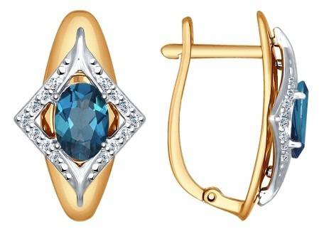 Серьги из красного золота с топазами и фианитами