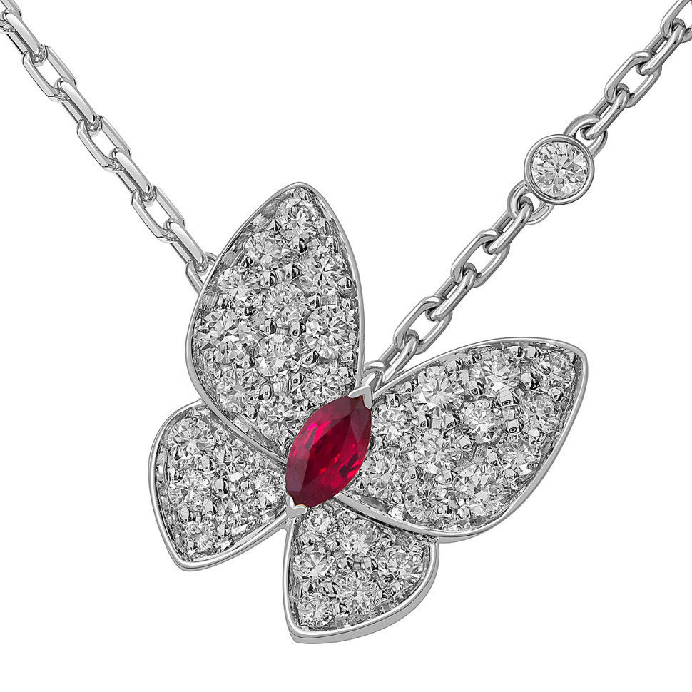 Колье из белого золота с бриллиантами и розовым сапфиром 