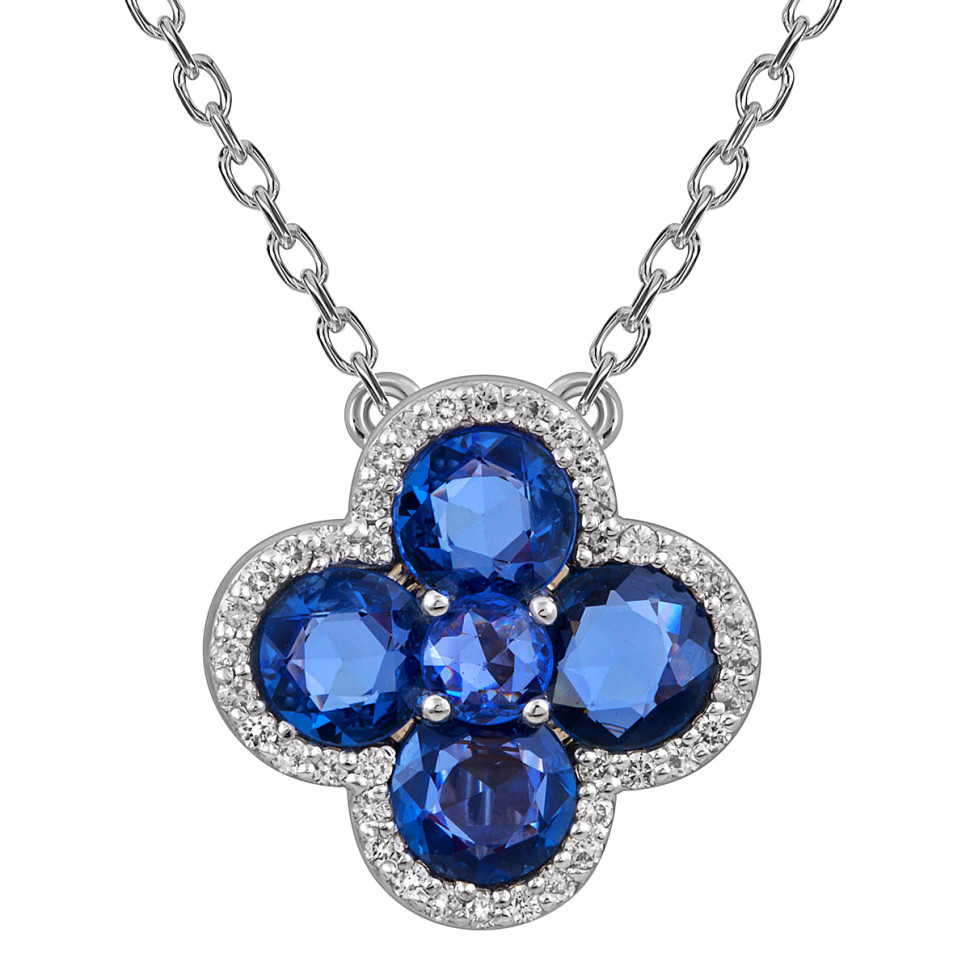 Колье из белого золота с бриллиантами и сапфирами (055549)