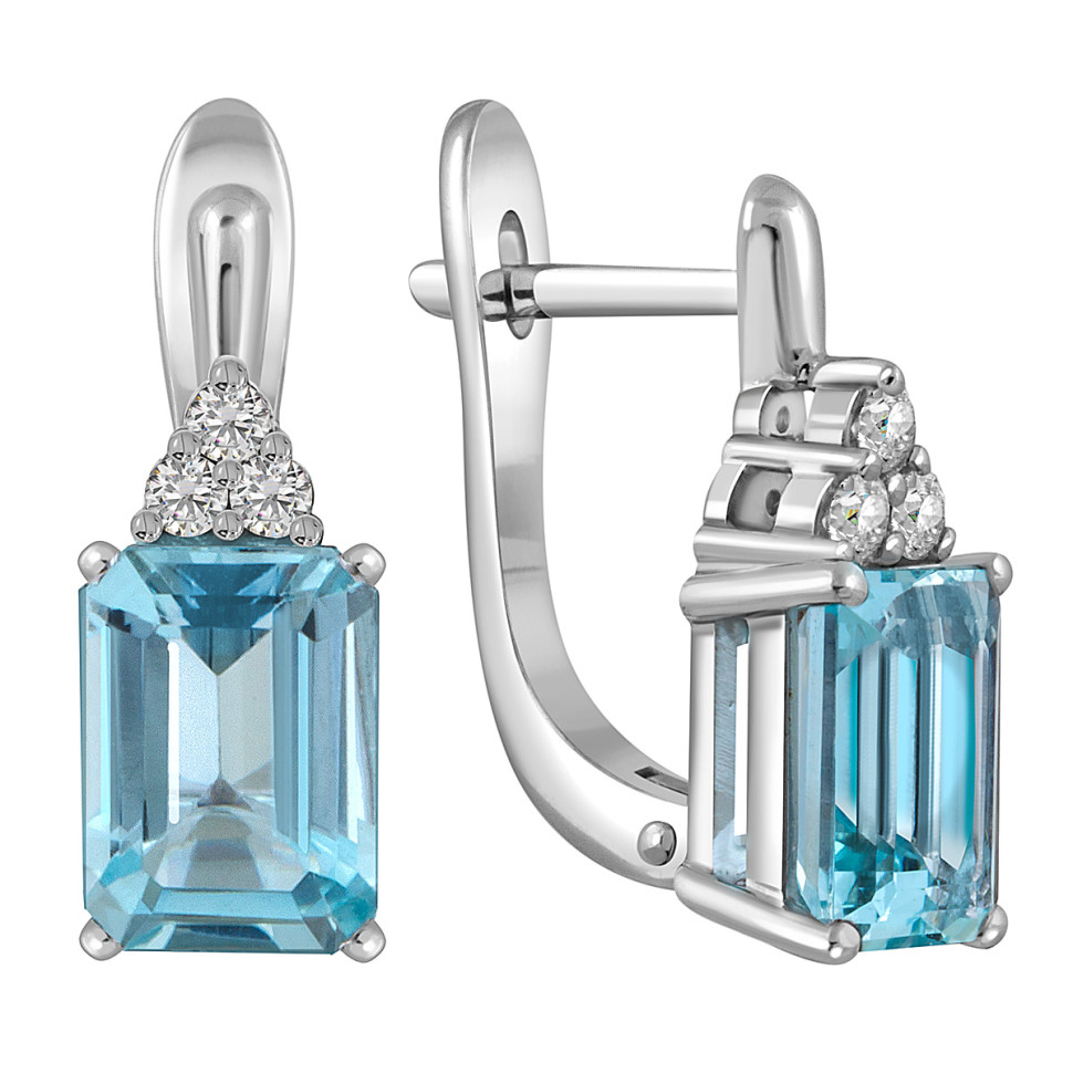 Серьги из белого золота с бриллиантами и аквамаринами (052055)