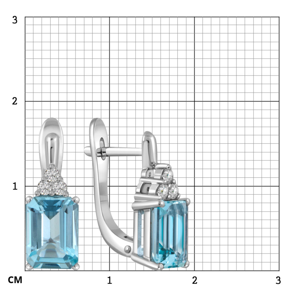 Серьги из белого золота с бриллиантами и аквамаринами (052055)