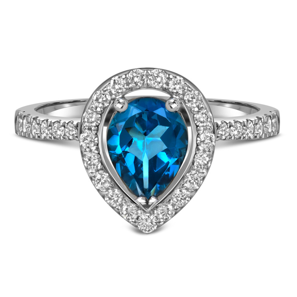 Кольцо из белого золота с бриллиантами и лондон топазом (060154)