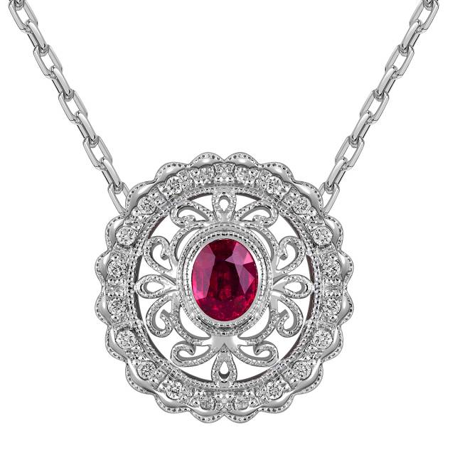 Колье из белого золота с бриллиантами и рубином (063572)