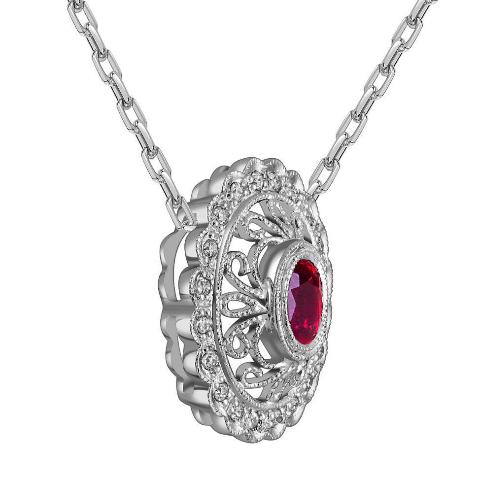 Колье из белого золота с бриллиантами и рубином (063572)