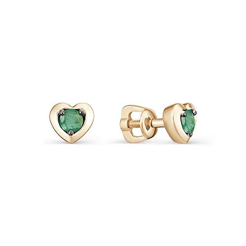 Серьги пусеты из красного золота с изумрудами (034183)