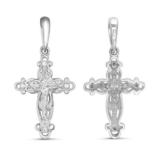 Кулон крест из белого золота с бриллиантами (061033)