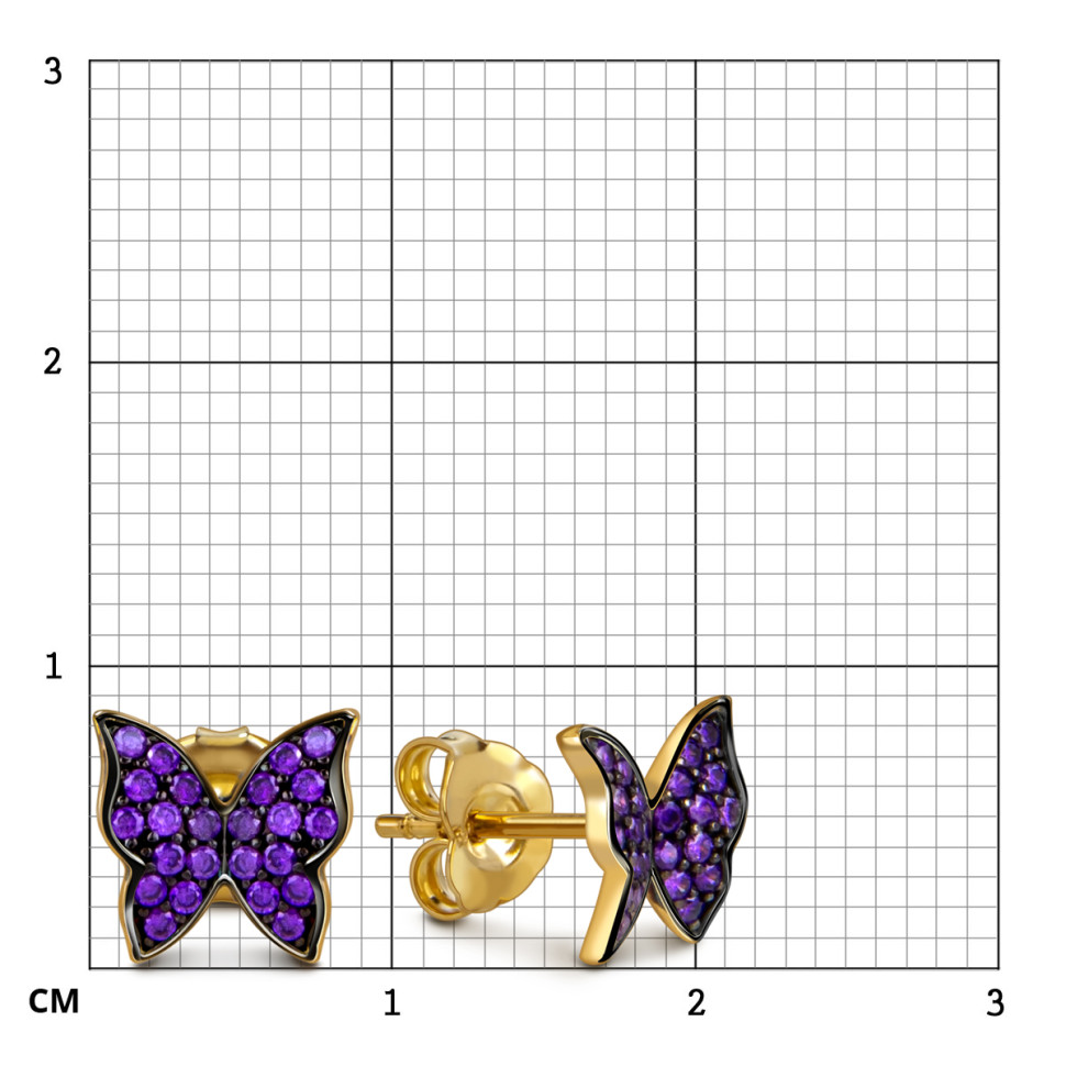 Серьги пусеты из жёлтого золота с фианитами 