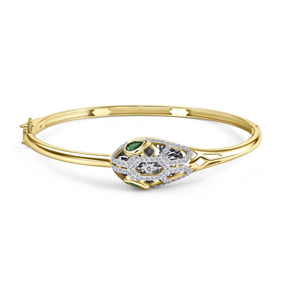 Браслет из жёлтого золота с бриллиантами и изумрудами (060367)