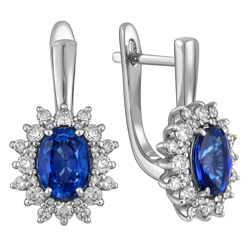 Серьги из белого золота с бриллиантами и сапфирами (055582)