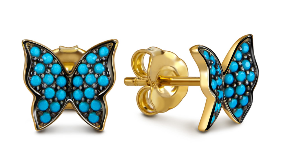 Серьги пусеты из жёлтого золота с фианитами 