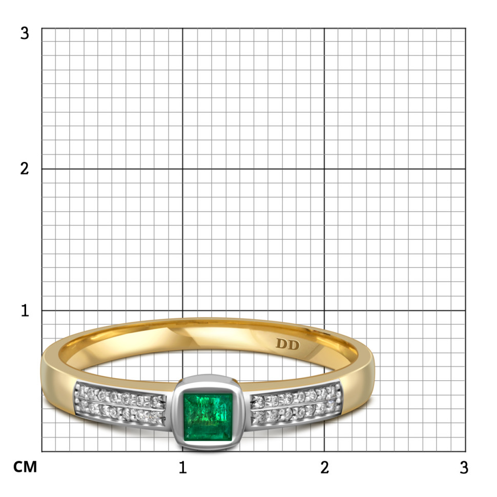 Кольцо из жёлтого золота с бриллиантами и изумрудом (055605)