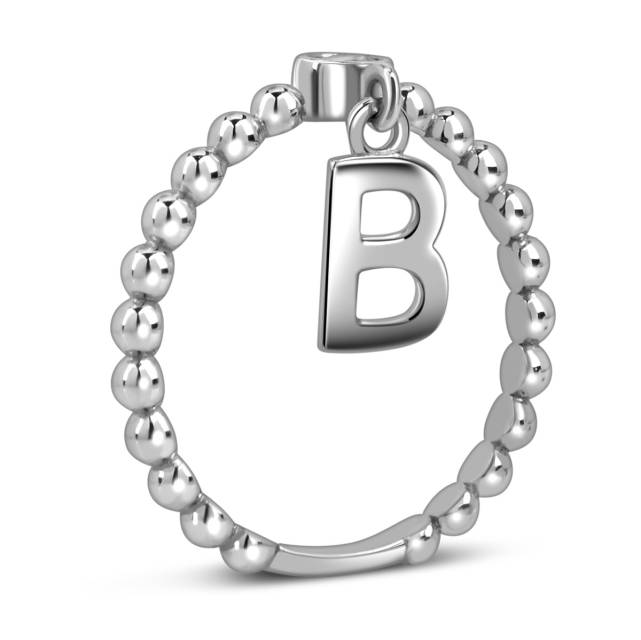 Кольцо из белого золота с фианитом, буква "В" (057862)