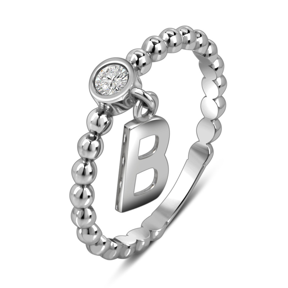 Кольцо из белого золота с фианитом, буква 