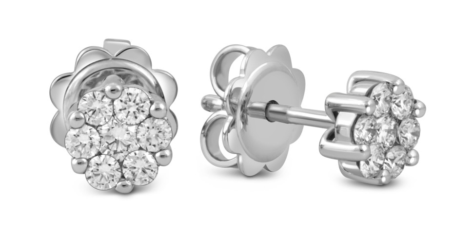 Серьги пусеты из белого золота с бриллиантами 