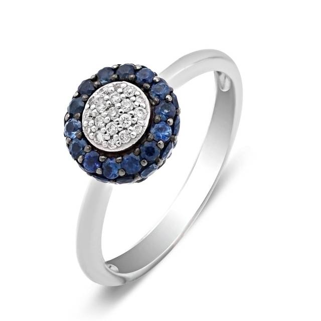 Кольцо из белого золота с бриллиантами и сапфирами (024837)