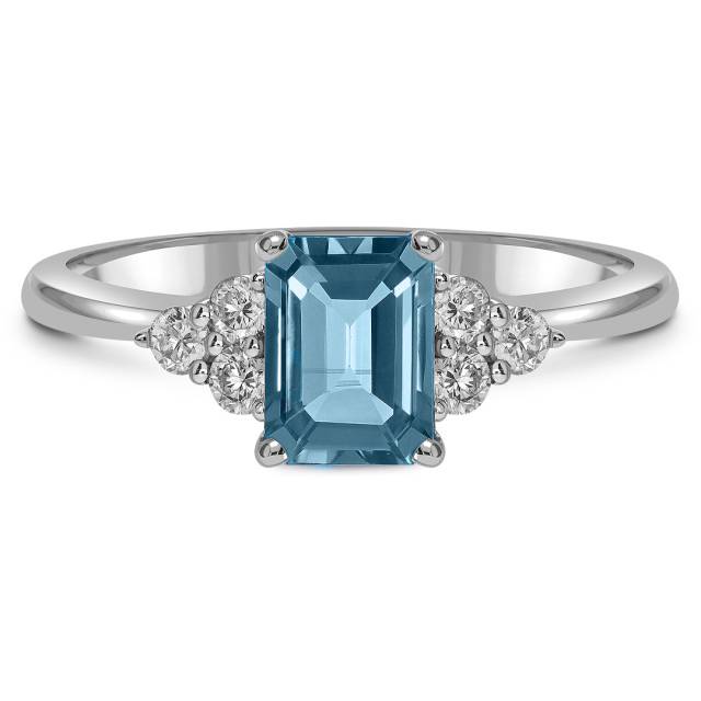 Кольцо из белого золота с бриллиантами и лондон топазом (059127)