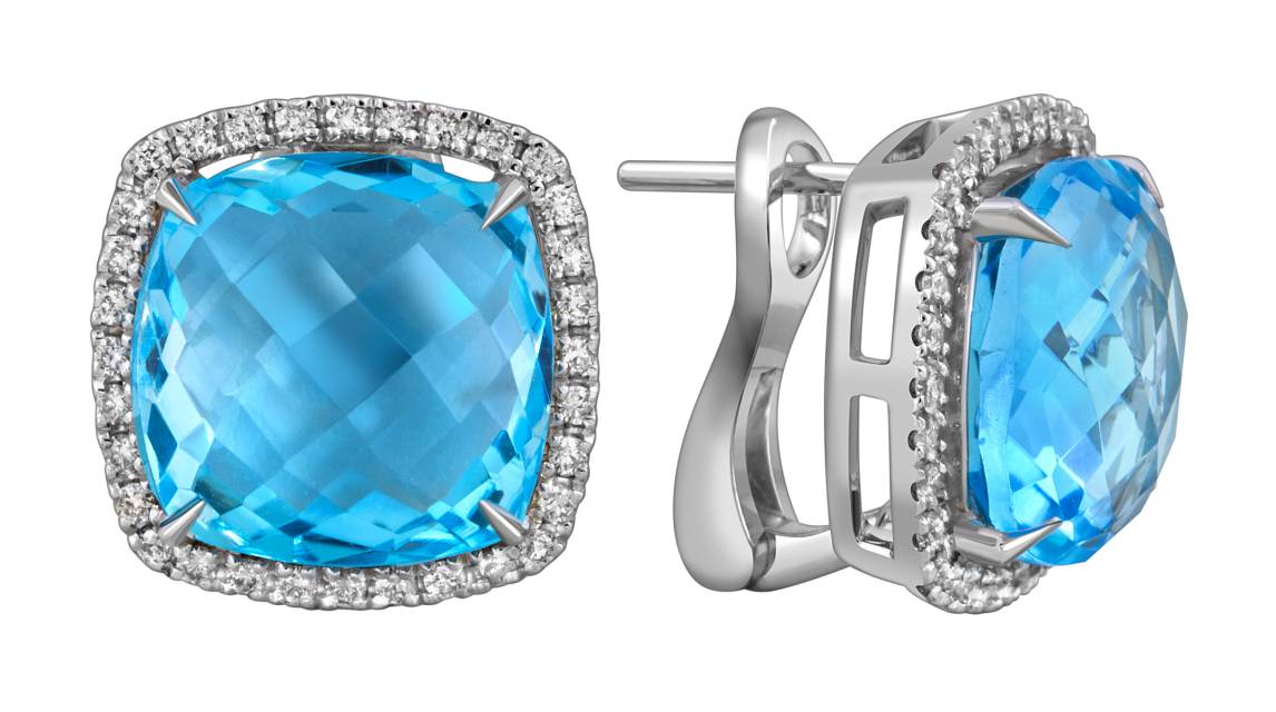 Серьги из белого золота с бриллиантами и топазом (055058)