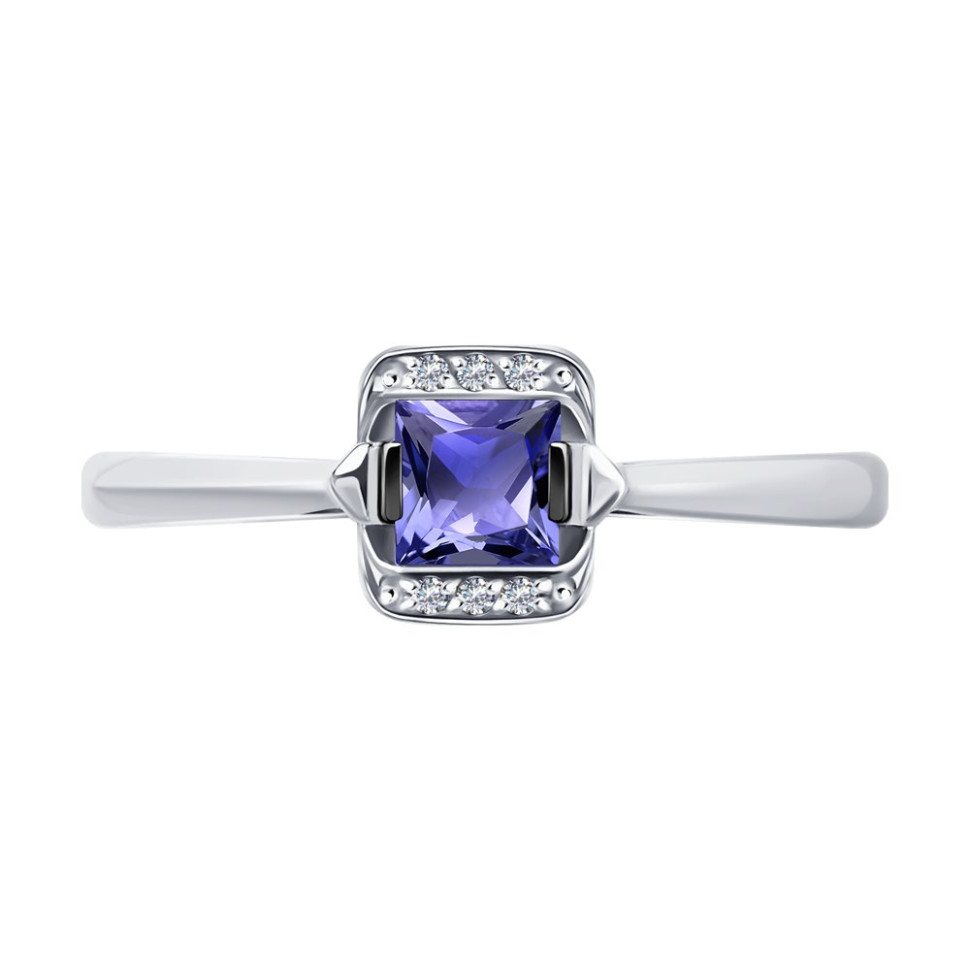 Кольцо из белого золота с бриллиантами и танзанитом (046417)