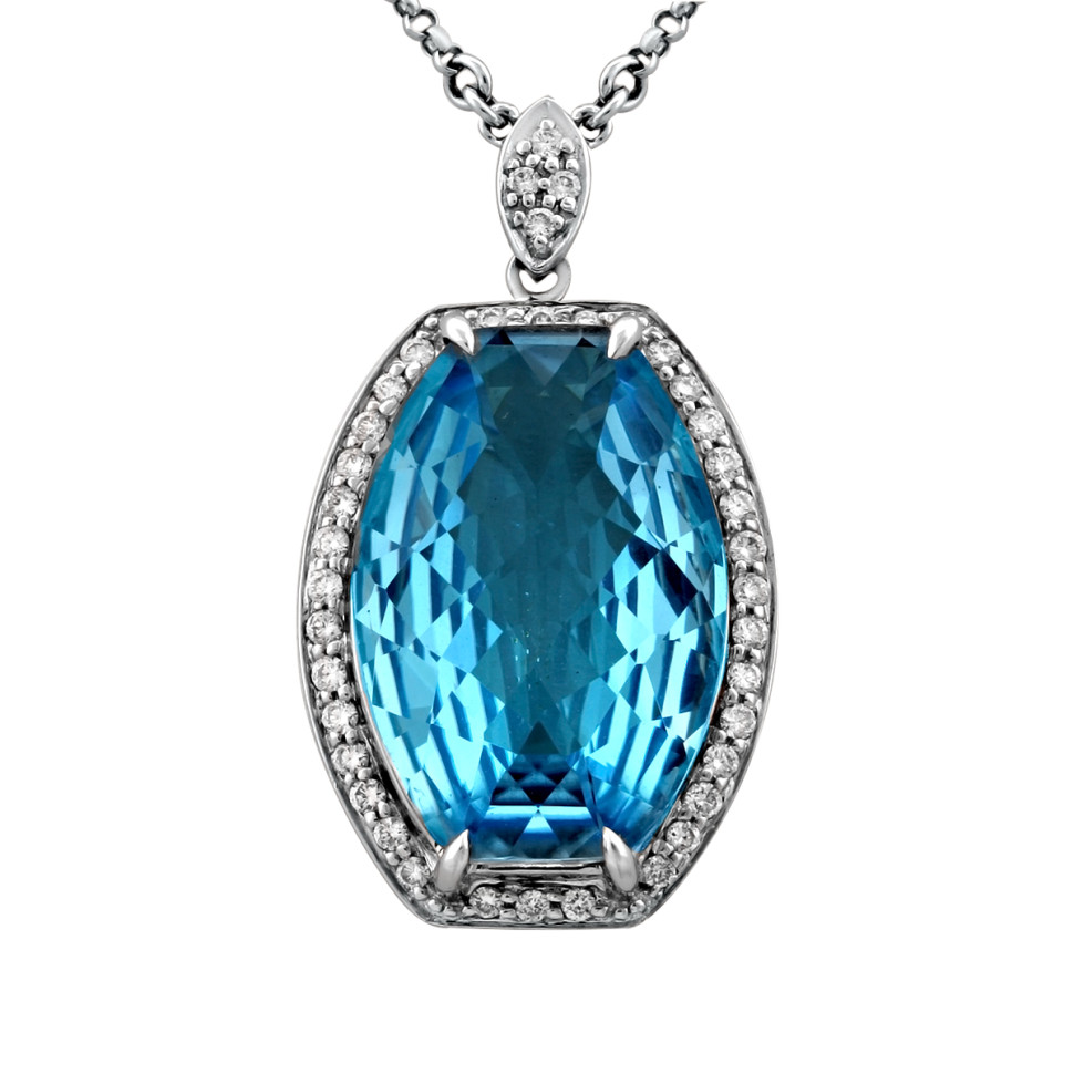 Колье из белого золота с бриллиантами и топазом (020406)