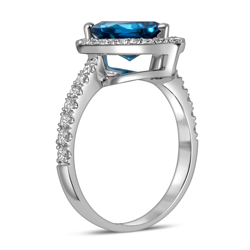 Кольцо из белого золота с бриллиантами и лондон топазом (060170)