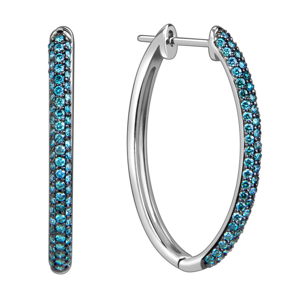 Серьги конго из белого золота с голубыми бриллиантами (059178)