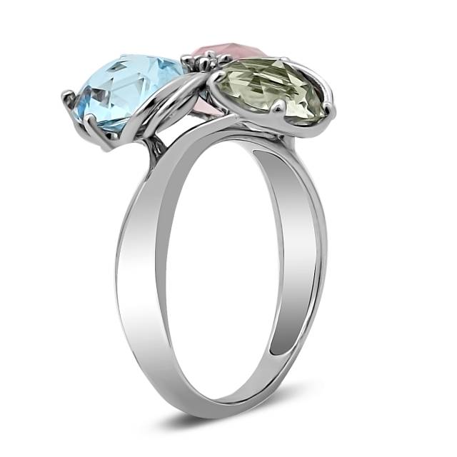 Кольцо из белого золота с бриллиантами и полудрагоценными камнями (030647)