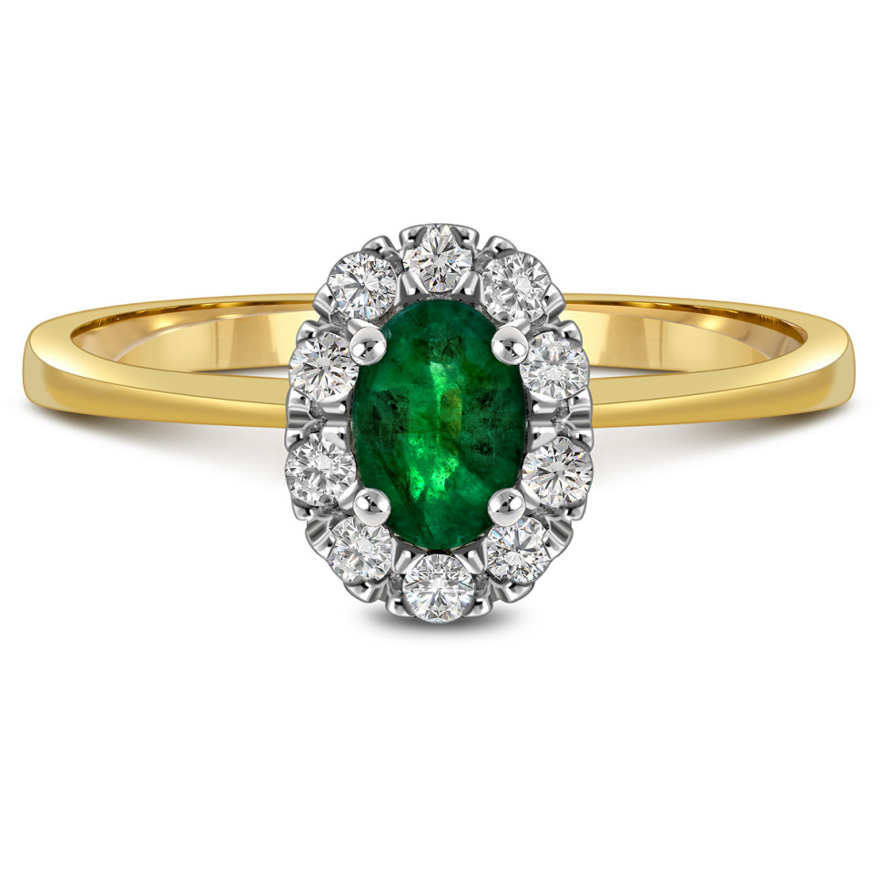 Кольцо из жёлтого золота с бриллиантами и изумрудом (018628)