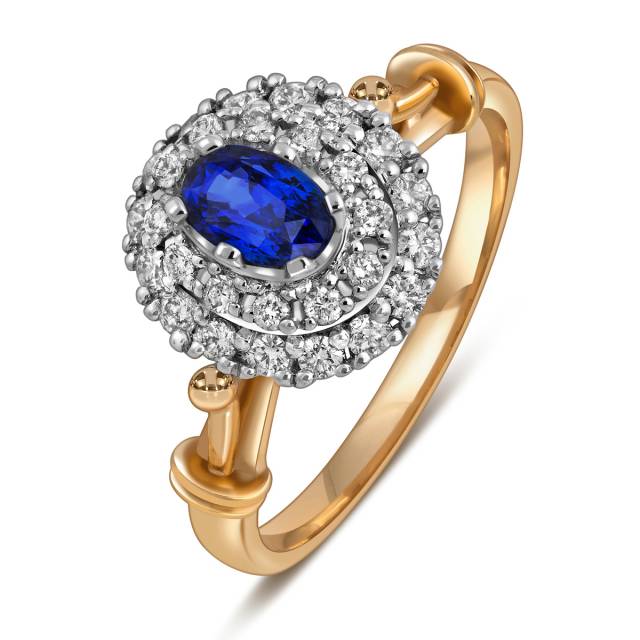 Кольцо из комбинированного золота с бриллиантами и сапфиром (018115)