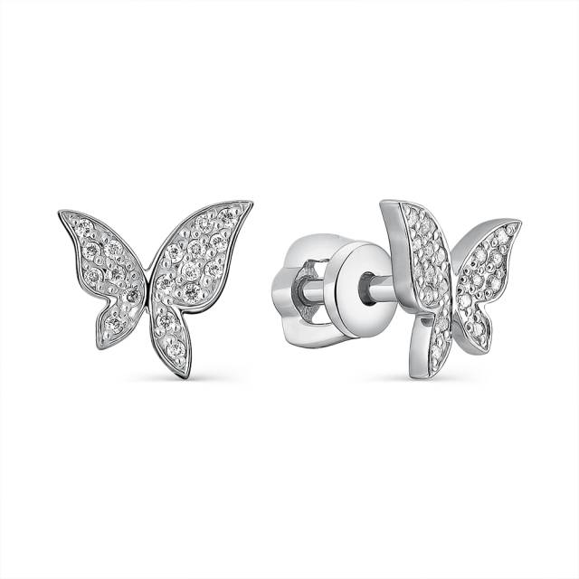 Серьги пусеты из белого золота с бриллиантами "Бабочки" (061316)