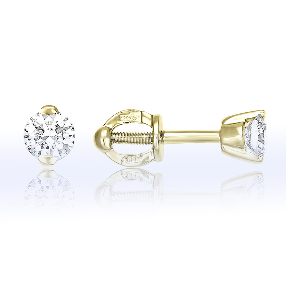 Серьги пусеты из жёлтого золота с бриллиантам (051373)