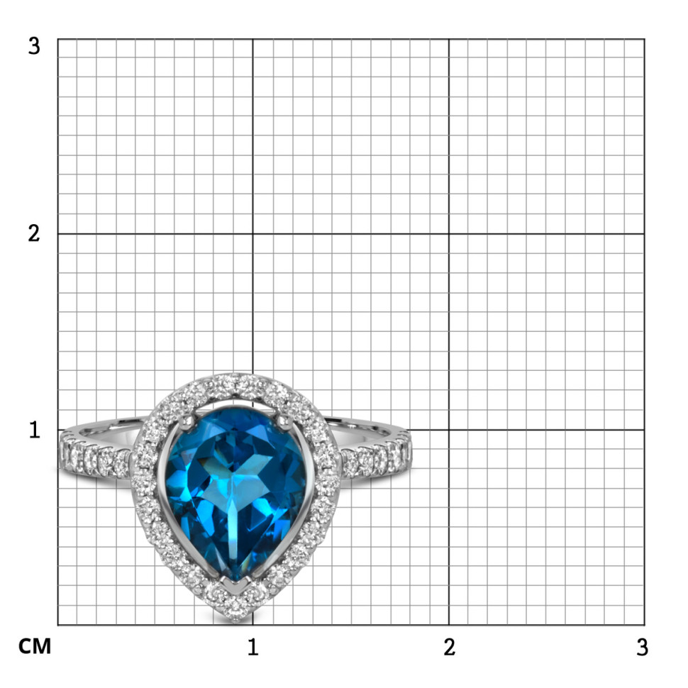 Кольцо из белого золота с бриллиантами и лондон топазом (060361)