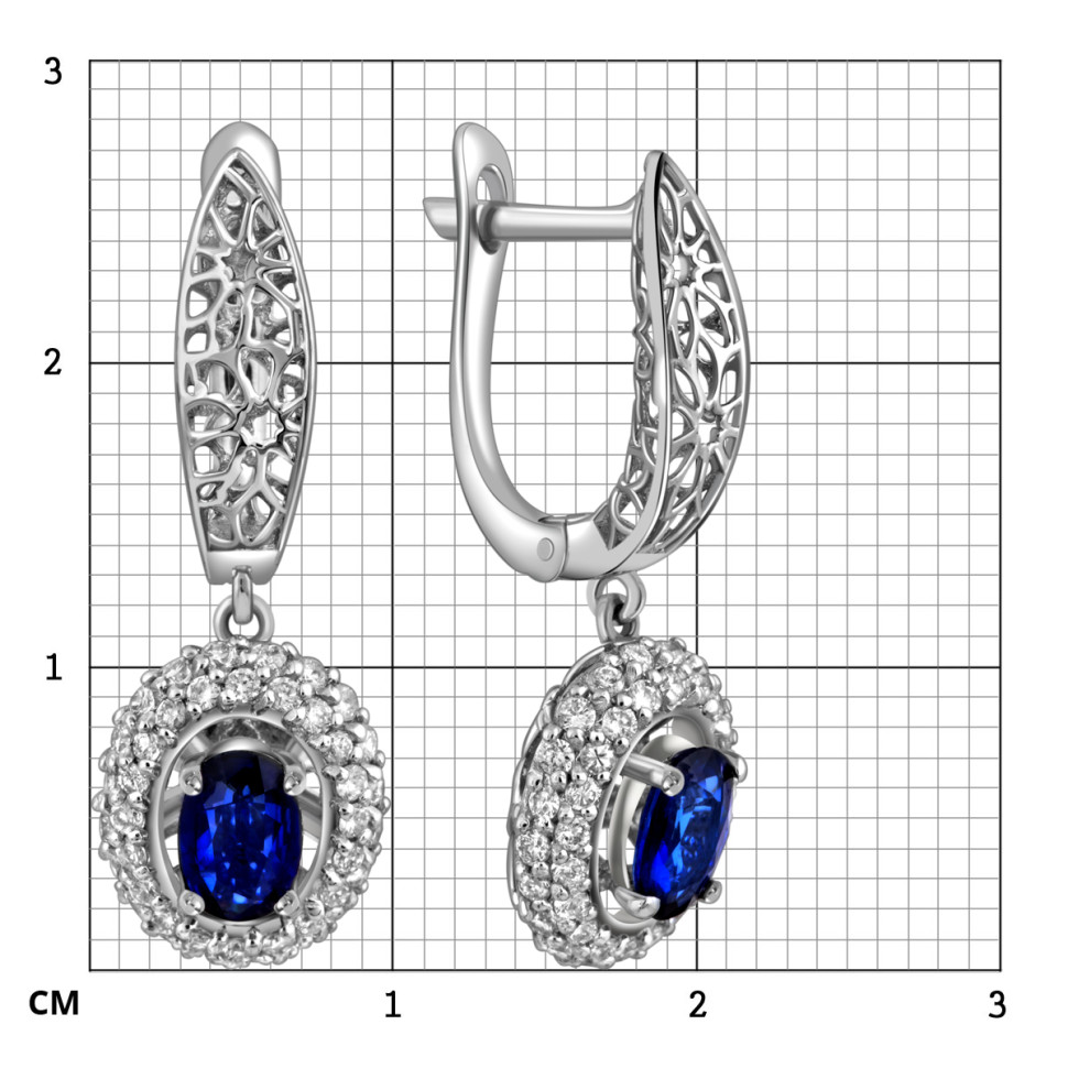 Серьги из белого золота с бриллиантами и сапфирами (025266)
