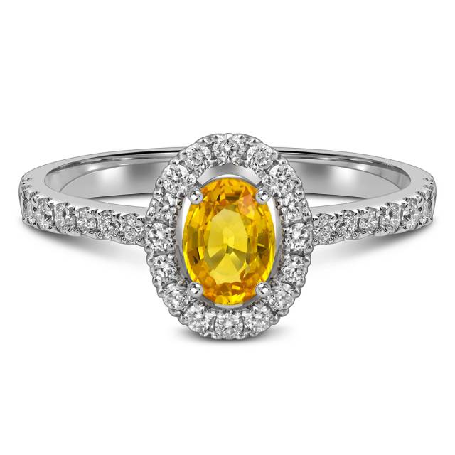 Кольцо из белого золота с бриллиантами и жёлтым сапфиром (062628)