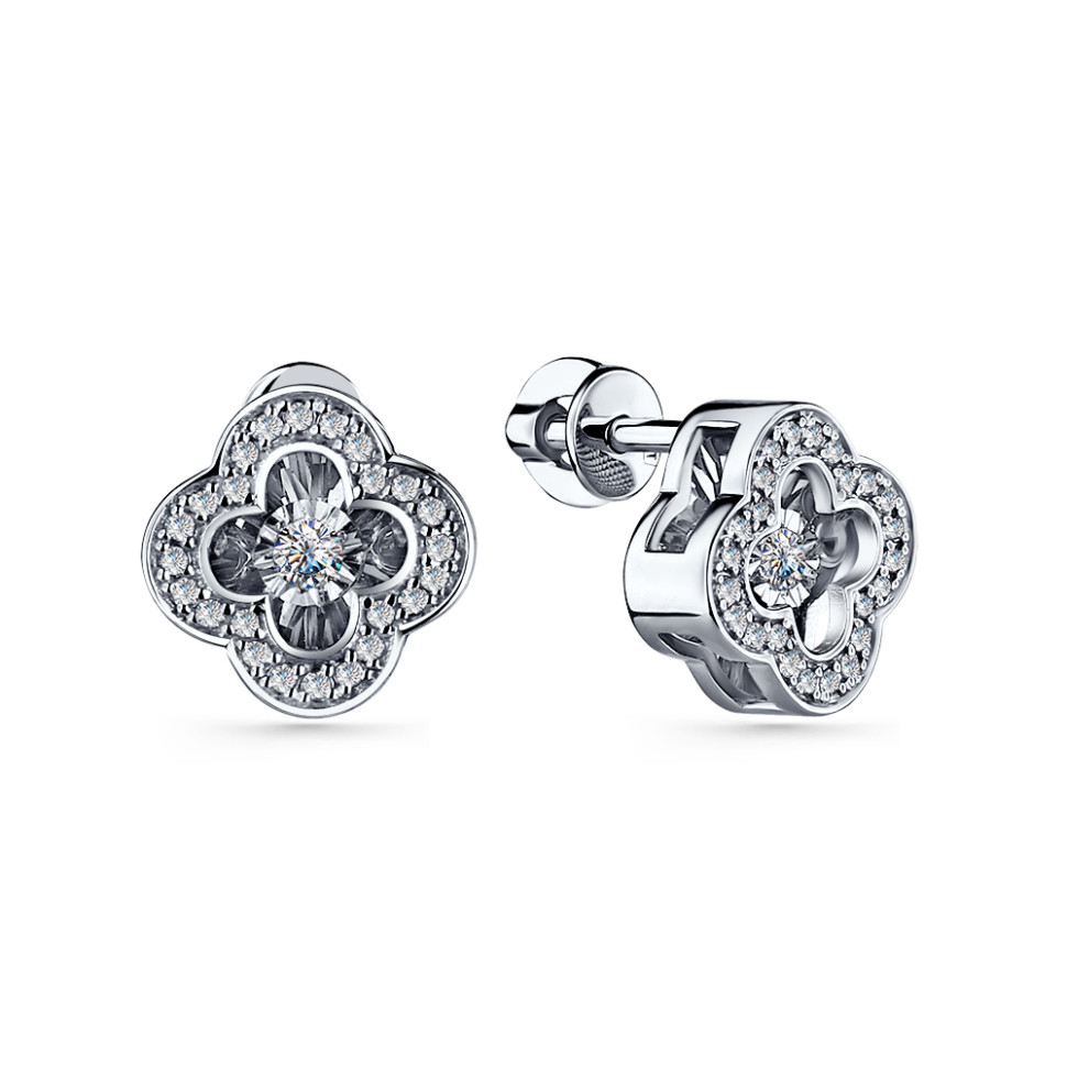 Серьги пусеты из белого золота с бриллиантами (060001)