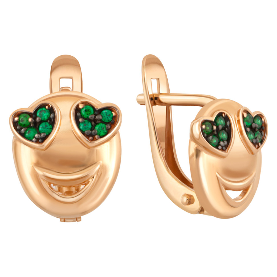 Детские серьги из красного золота с цветными фианитами 