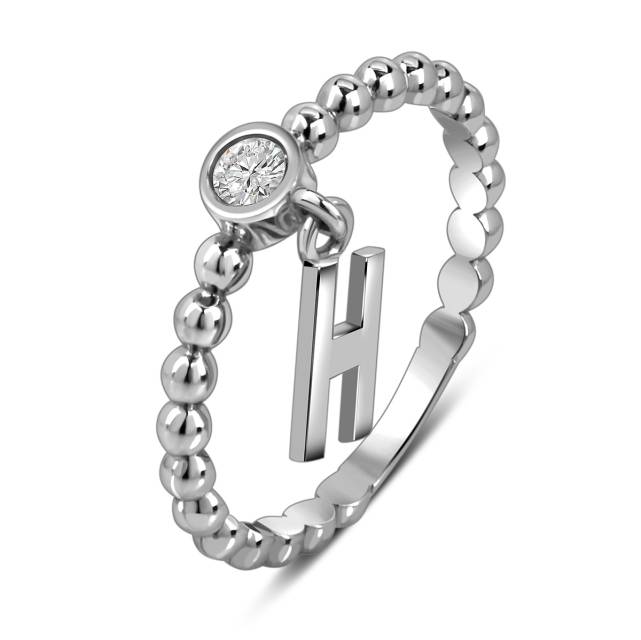 Кольцо из белого золота с фианитом, буква "Н" (057963)