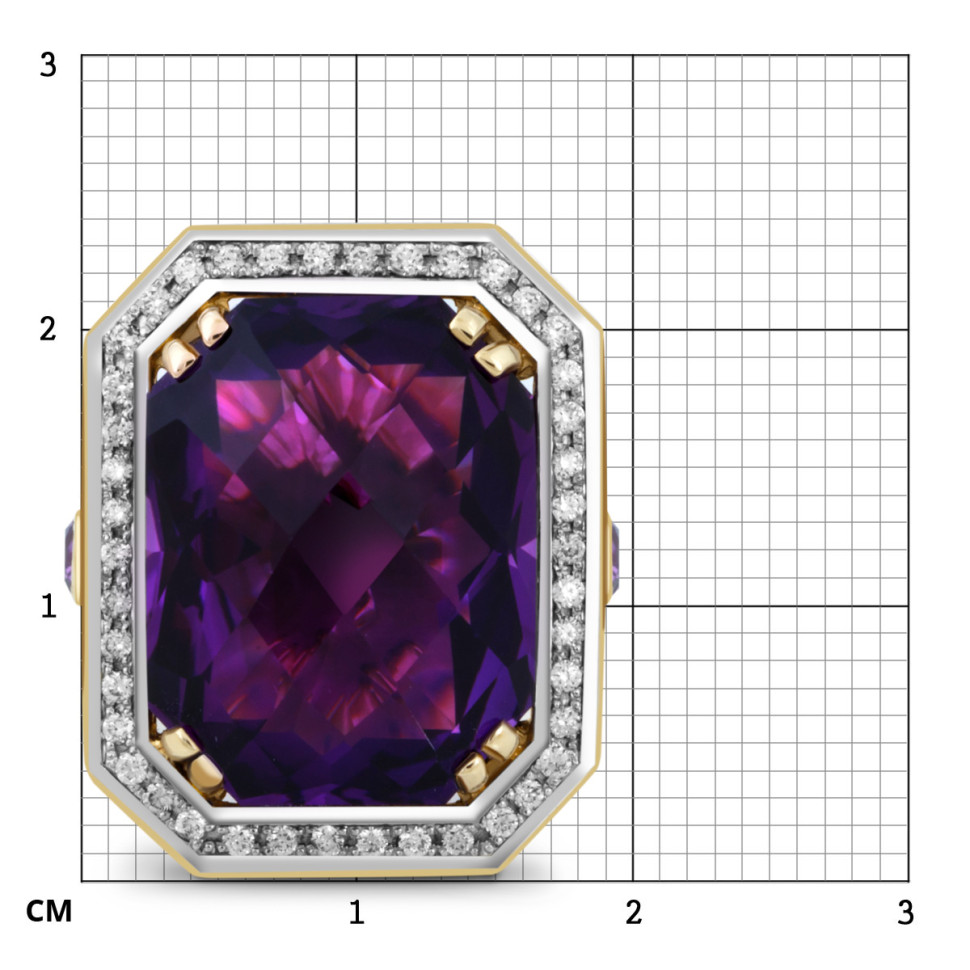 Кольцо из жёлтого золота с бриллиантами и аметистами (046726)