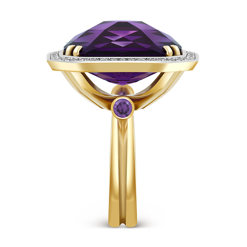 Кольцо из жёлтого золота с бриллиантами и аметистами (046726)