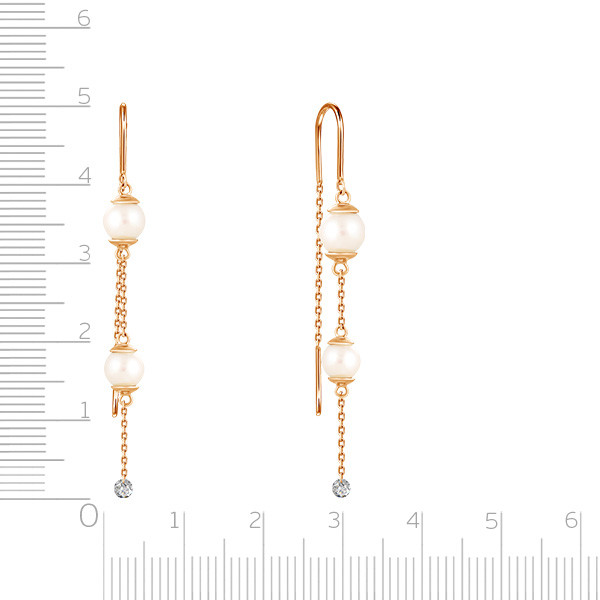 Серьги из красного золота с бриллиантами и жемчугом Акойя (047686)