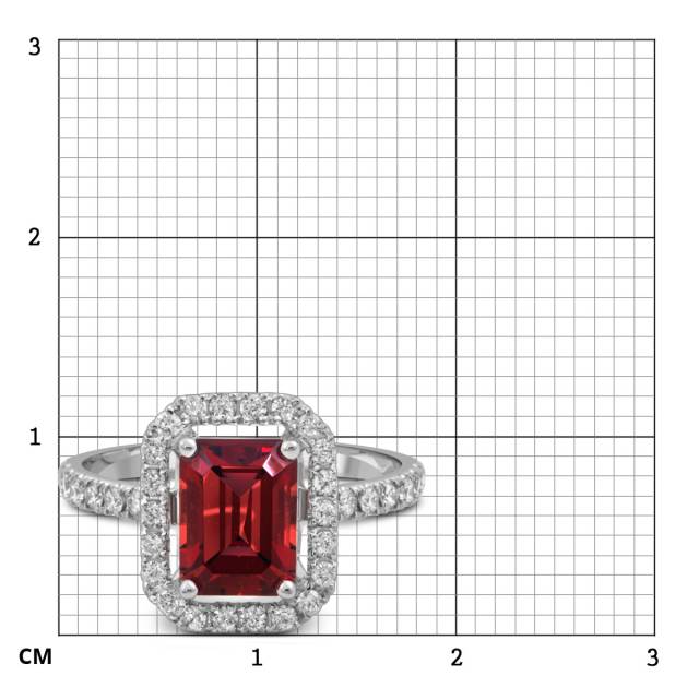 Кольцо из белого золота с бриллиантами и гранатом (052734)