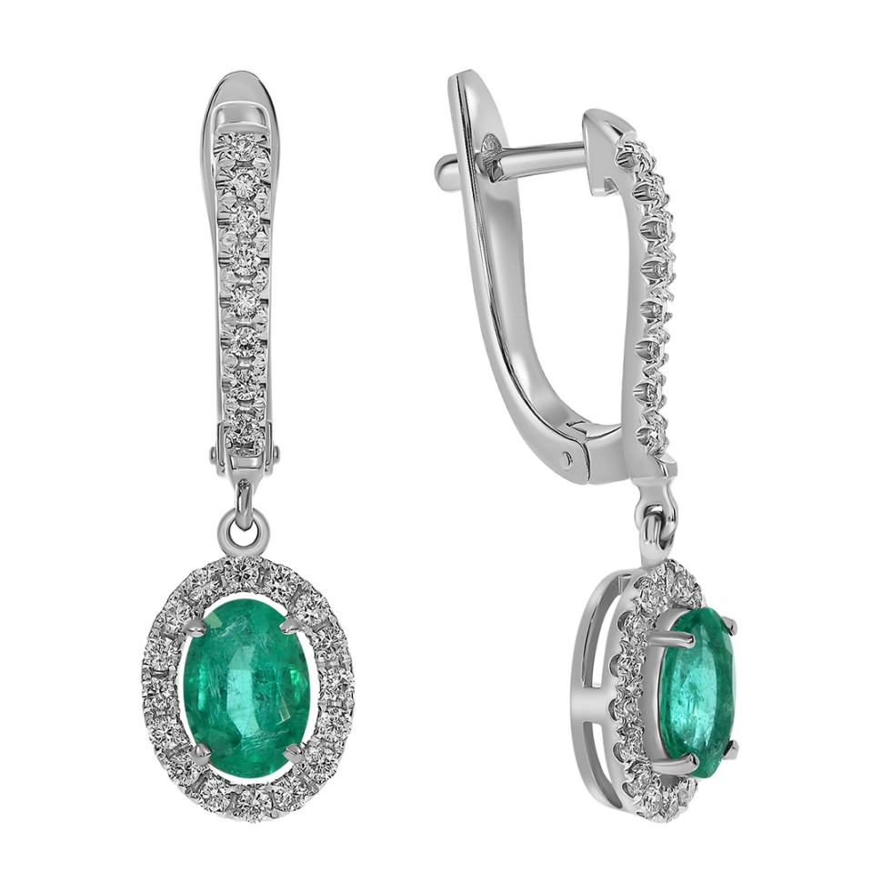 Серьги из белого золота с бриллиантами и изумрудами (061118)