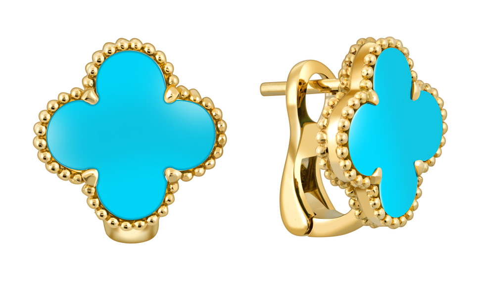 Серьги из жёлтого золота с бирюзой (052574)