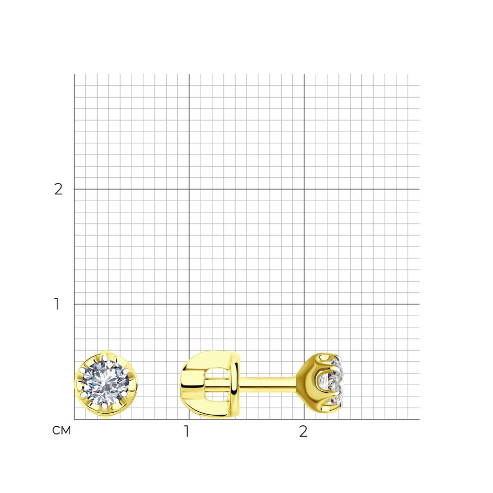 Серьги пусеты из жёлтого золота с бриллиантами (046256)