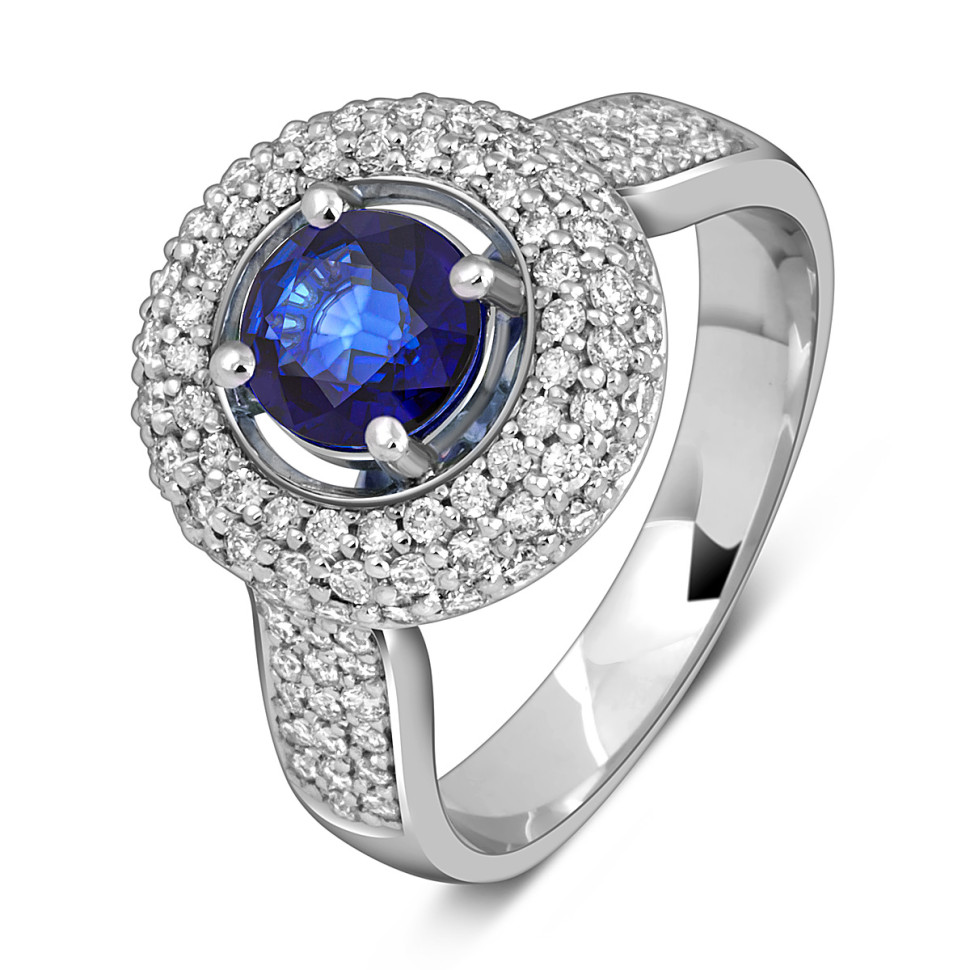 Кольцо из белого золота с бриллиантами и сапфиром (055533)