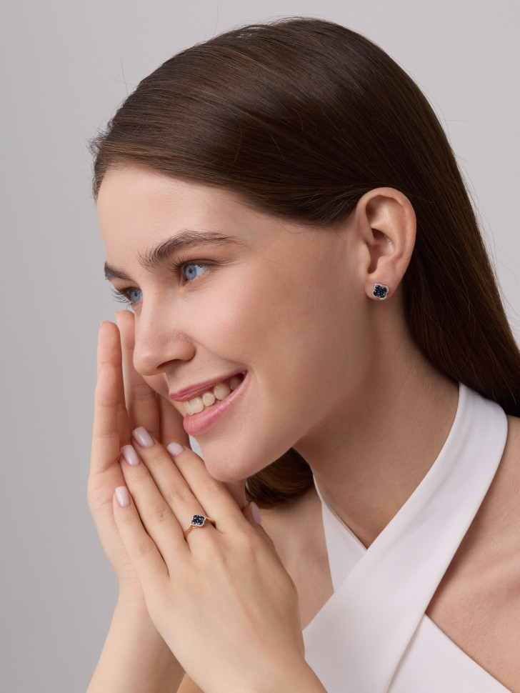 Серьги пусеты из красного золота с бриллиантами и сапфирами (060918)