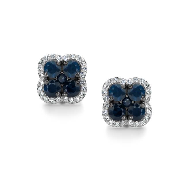 Серьги пусеты из красного золота с бриллиантами и сапфирами (060918)