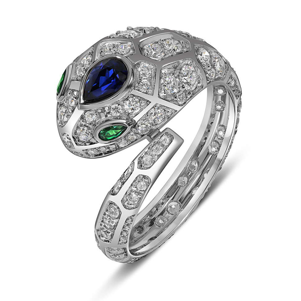 Кольцо из белого золота с бриллиантами и сапфирами (053792)
