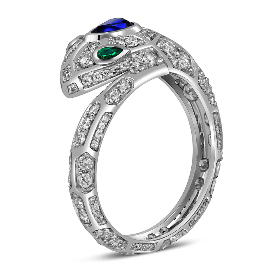 Кольцо из белого золота с бриллиантами и сапфирами (053792)