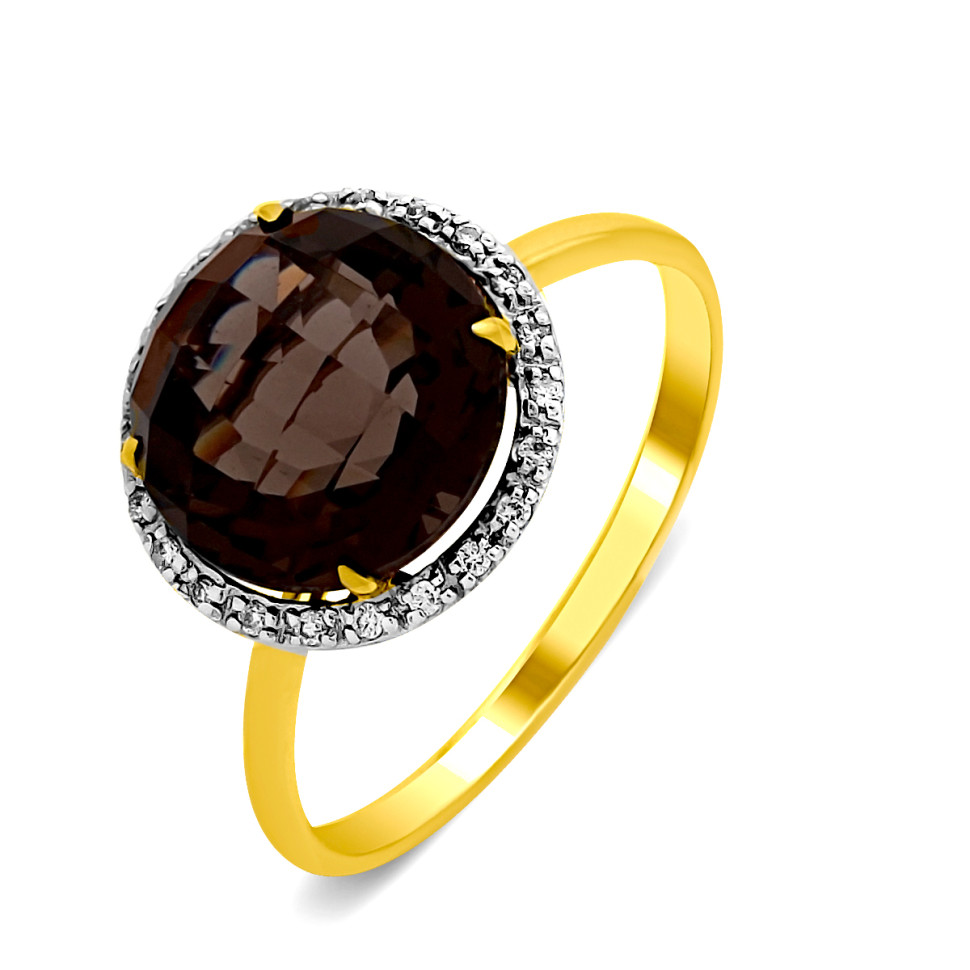 Кольцо из комбинированного золота с бриллиантами и раух-топазом (017701)