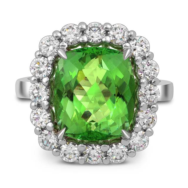 Кольцо из белого золота с бриллиантами и турмалином (050866)